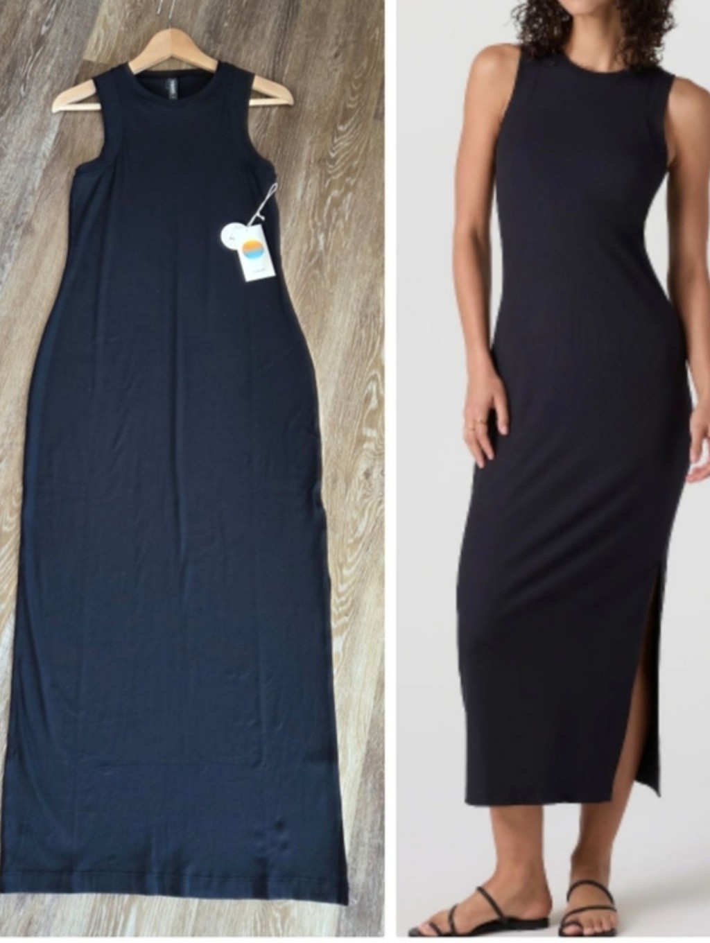 Vuori Pose Modern Dress Nwt Ribbed Black Stretch Modal Rayon Maxi Vacay Resort